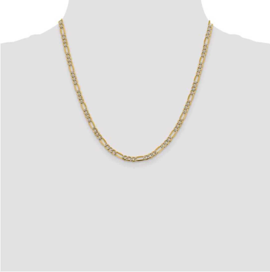 14k Yellow and Rhodium White Gold Figaro Chain