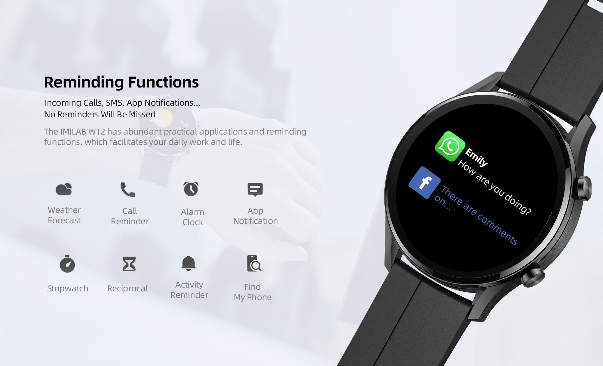 W12 Smart Watch Bluetooth Fitness Tracker Heart Rate Waterproof