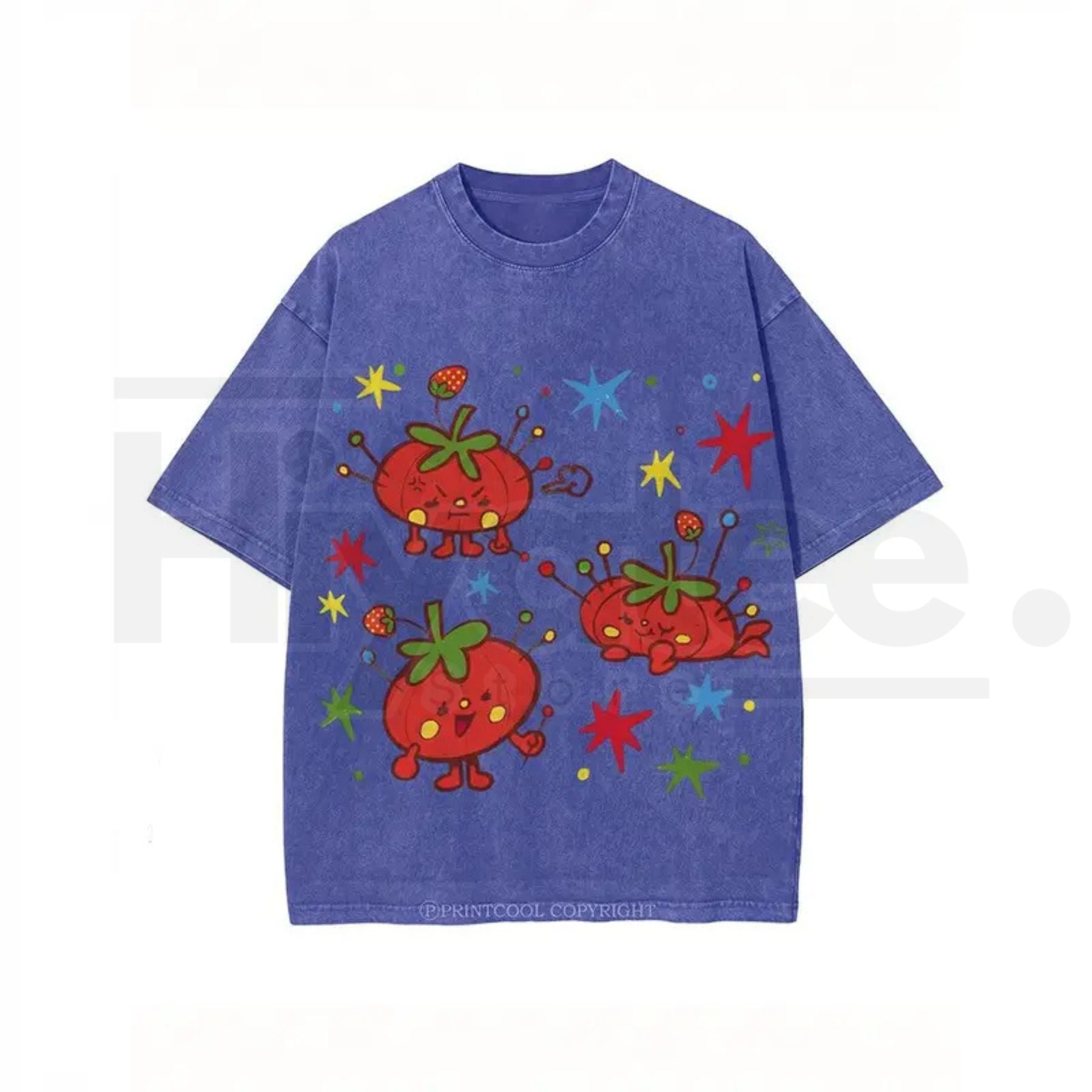 Cute Tomato Graphic Vintage Washed T-Shirt – Batik Cotton Oversized Unisex Tee