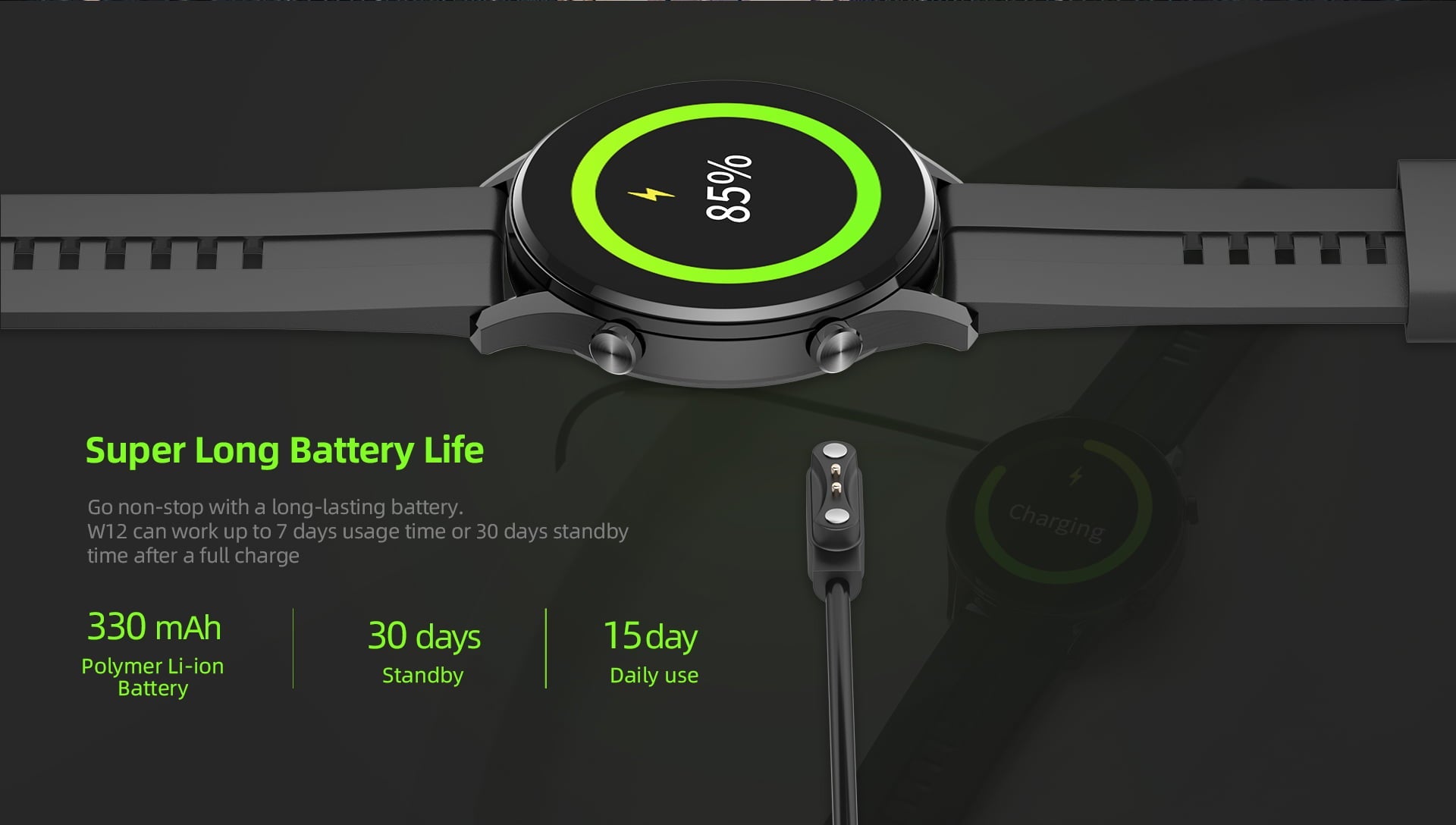W12 Smart Watch Bluetooth Fitness Tracker Heart Rate Waterproof
