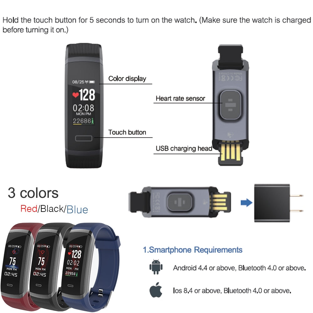 GT101 Waterproof Smart Watch Fitness Tracker Heart Rate Monitor