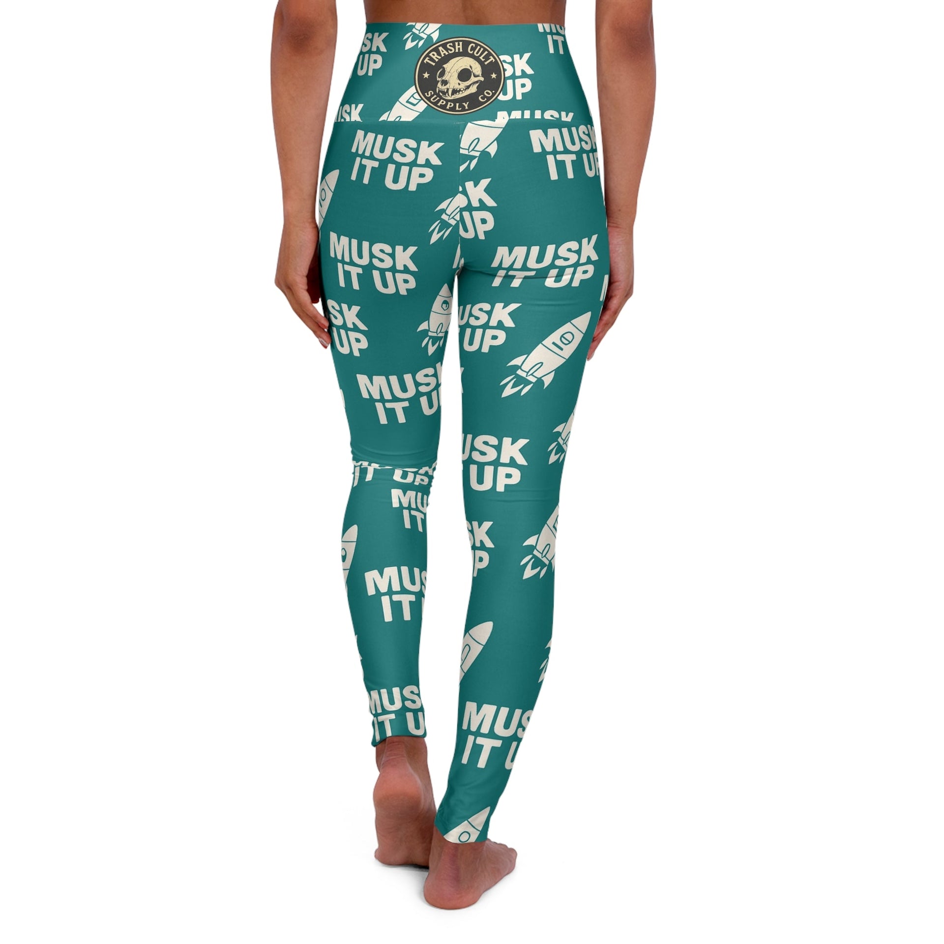 MUSK IT UP High-Waisted Yoga Leggings – Bold Rocket Print Activewear for Women - Fun Workout Gear, Activewear, Fitness Apparel, Unique Gifts for Her, Stylish Athleisure