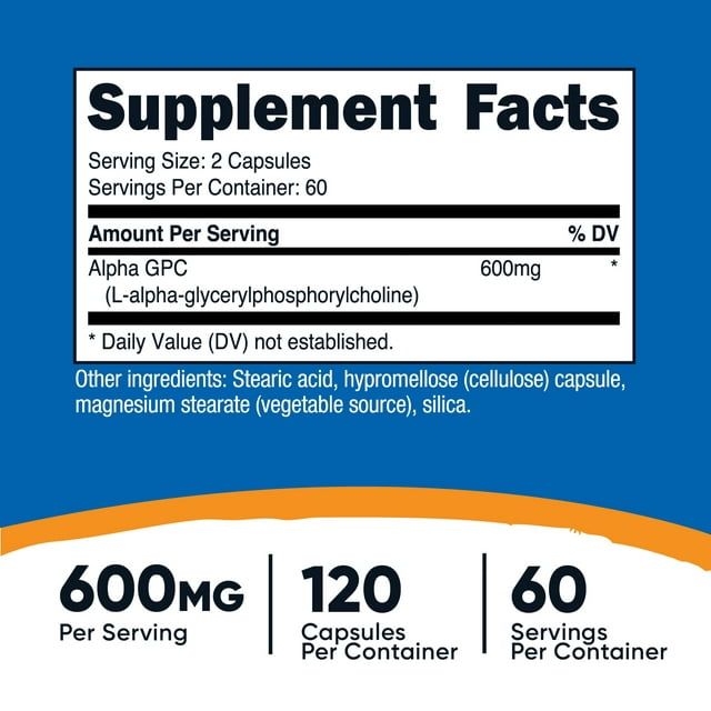 Alpha GPC Supplement 600mg, 120 Capsules, 300mg Per Capsule