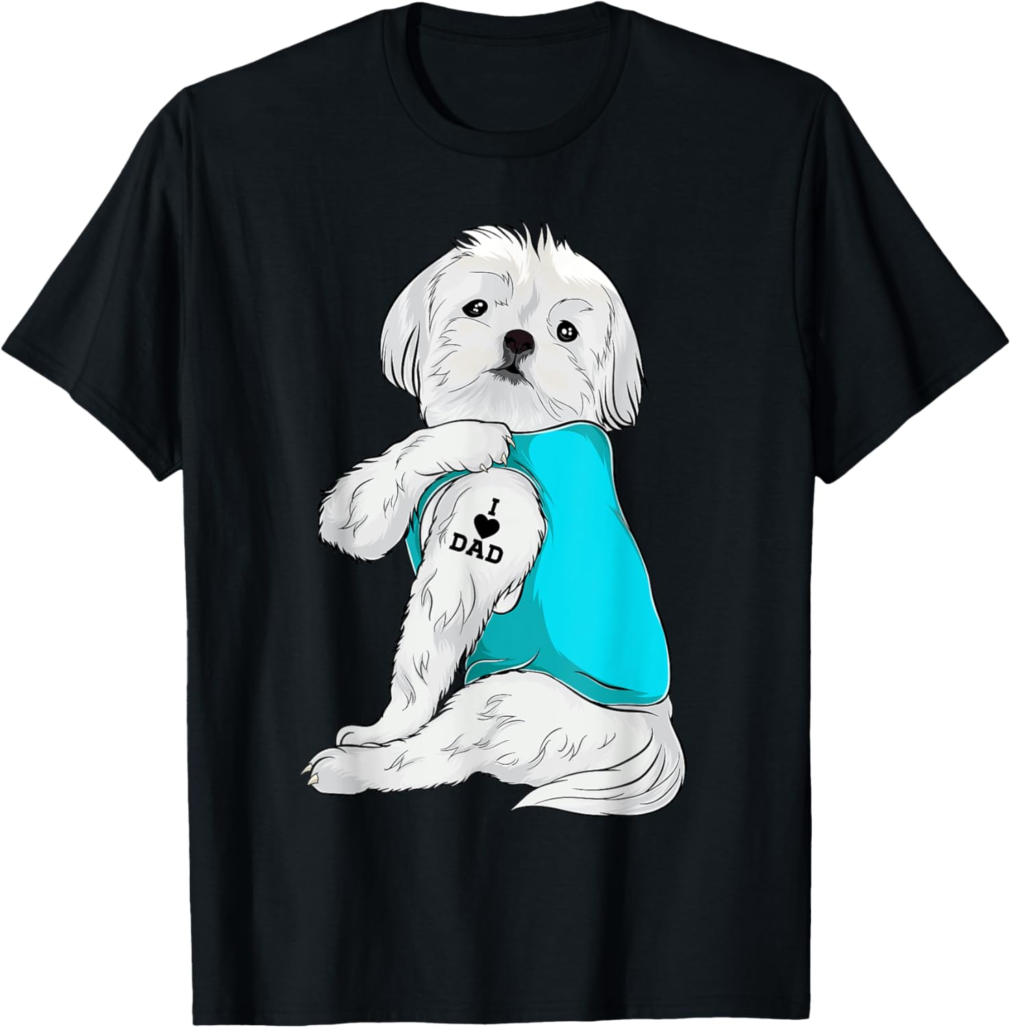 Maltese I Love Dad Tattoo Apparel, Dog Dad Gifts Dads T-Shirt for Men Women