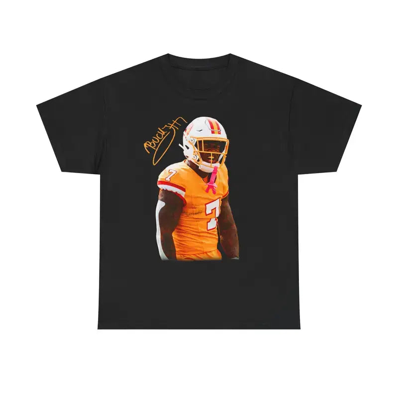 Bucky Irving T-Shirt – Black Distressed Vintage Jersey, Sports Fan Apparel, Unisex Regular Fit Cotton Shirt