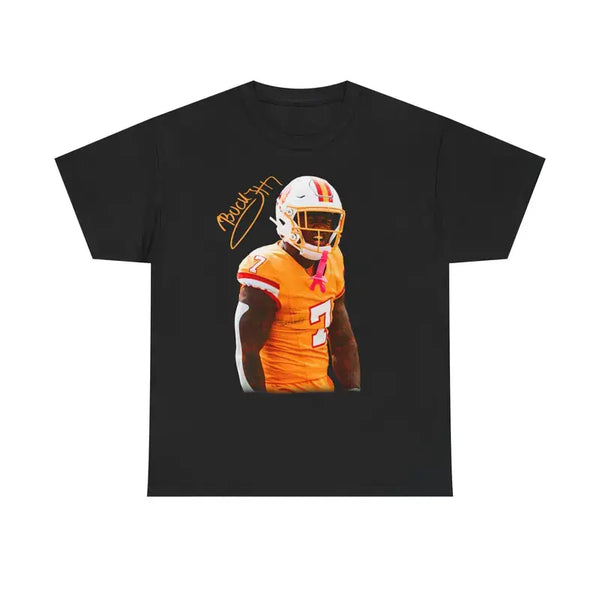 Bucky Irving T-Shirt – Black Distressed Vintage Jersey, Sports Fan Apparel, Unisex Regular Fit Cotton Shirt