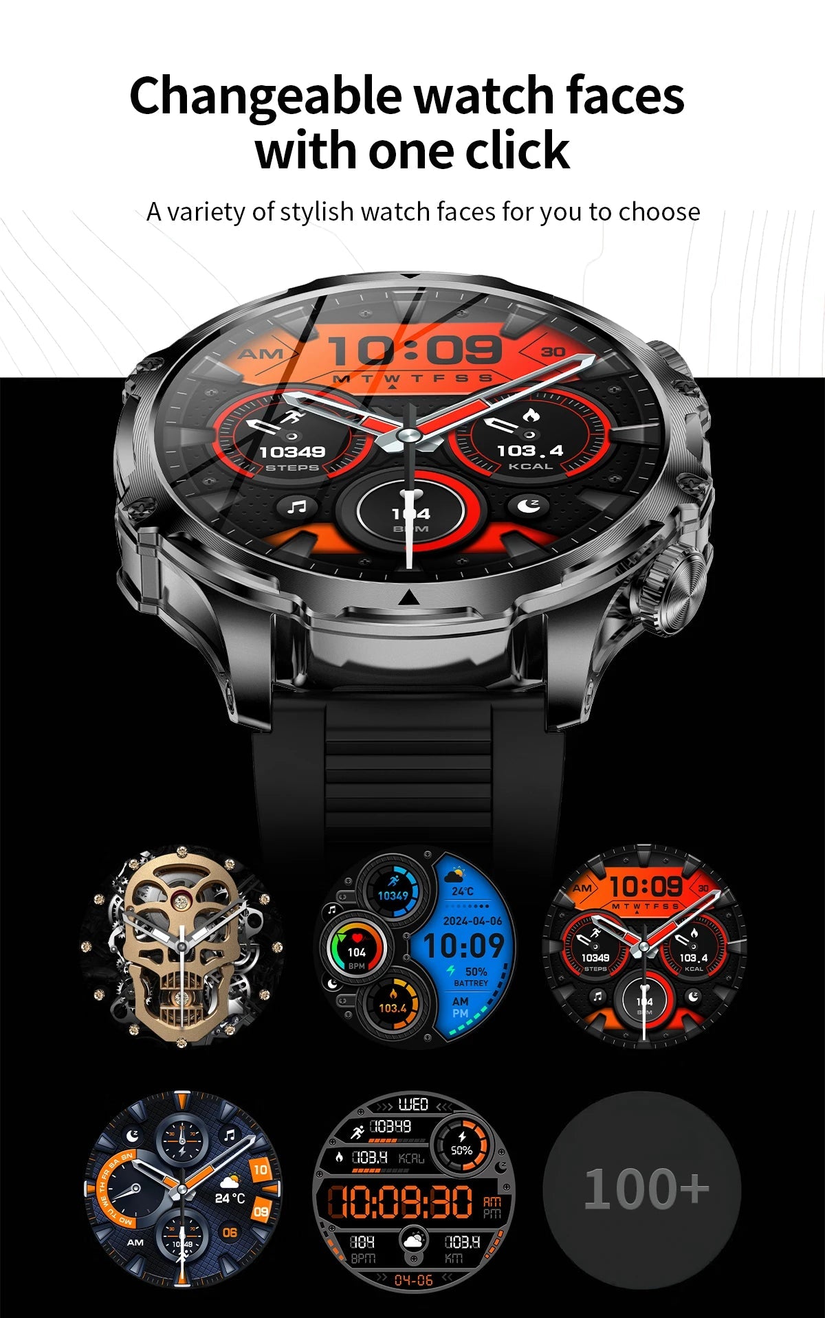 AK75 Smart Watch Flashlight Outdoor Sports Fitness Tracker BT Calling