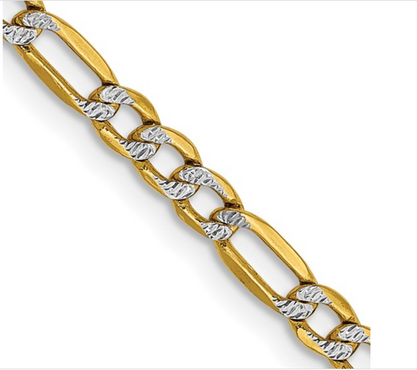 14k Yellow and Rhodium White Gold Figaro Chain
