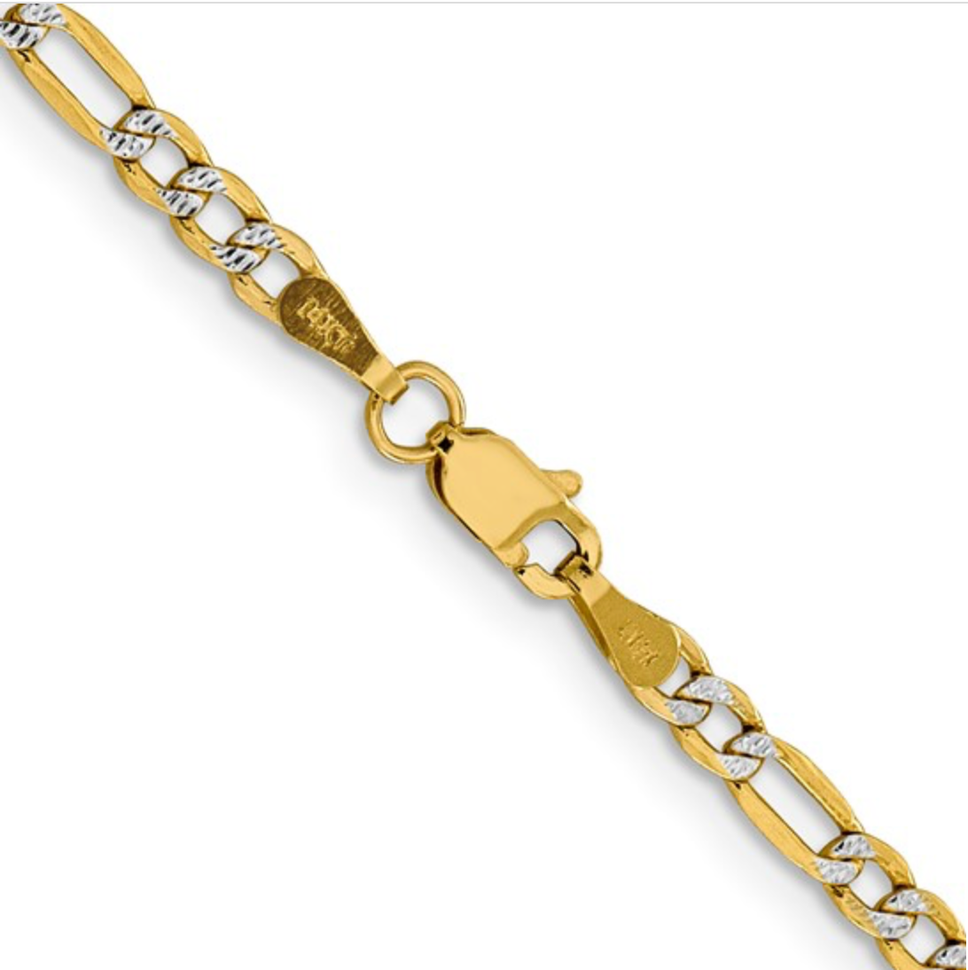 14k Yellow and Rhodium White Gold Figaro Chain