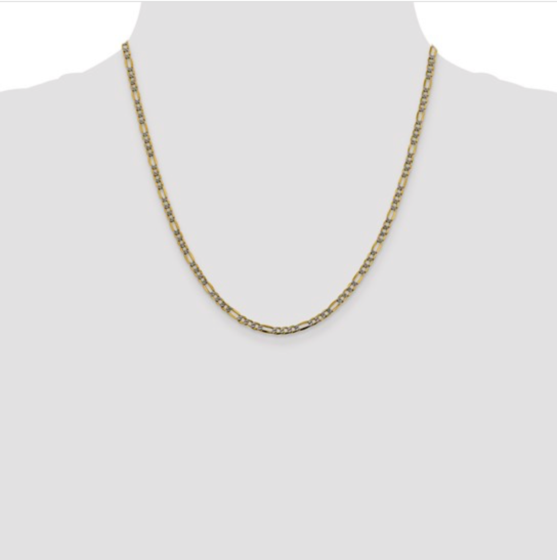 14k Yellow and Rhodium White Gold Figaro Chain