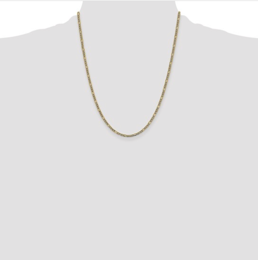14k Yellow and Rhodium White Gold Figaro Chain