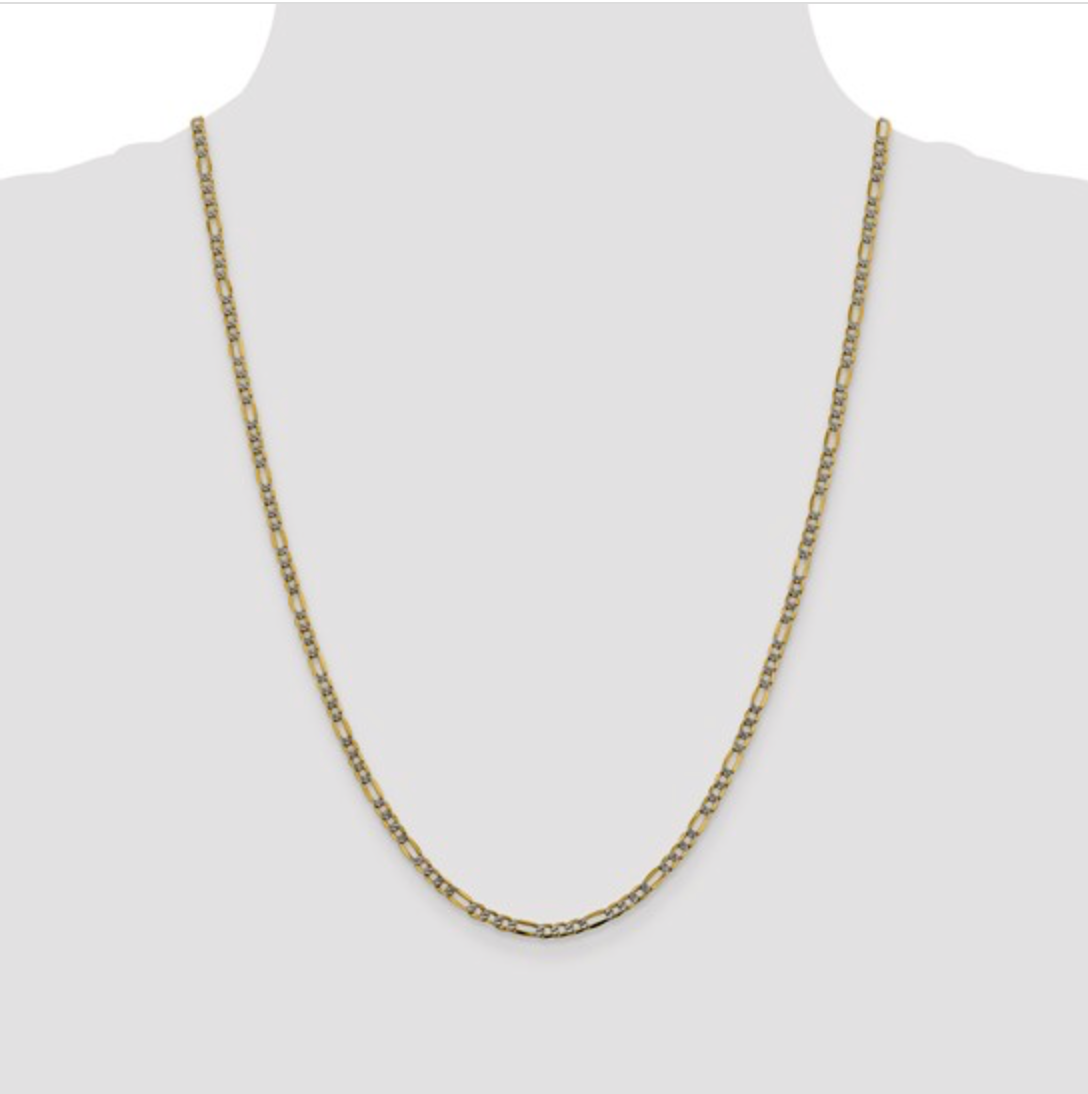 14k Yellow and Rhodium White Gold Figaro Chain
