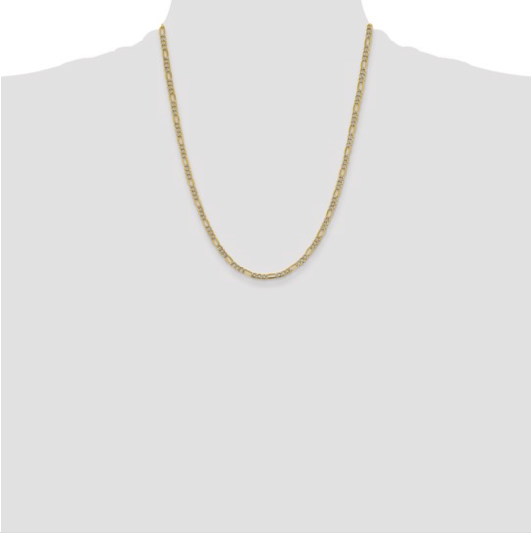 14k Yellow and Rhodium White Gold Figaro Chain