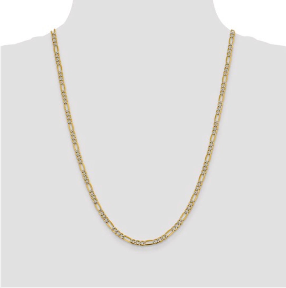 14k Yellow and Rhodium White Gold Figaro Chain