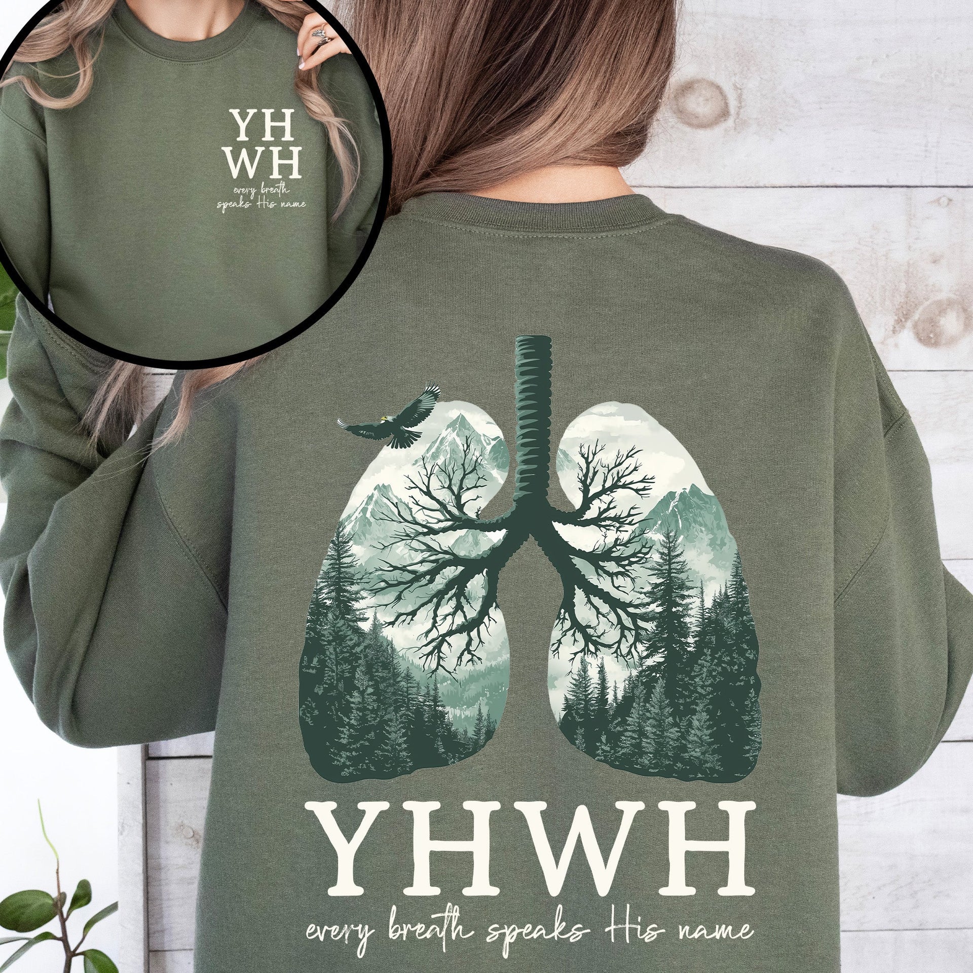 YHWH Lungs Christian, Front and Back, Every Breath Speak His Name, Hebrew, Name of God, Faith Apparel Sweatshirt