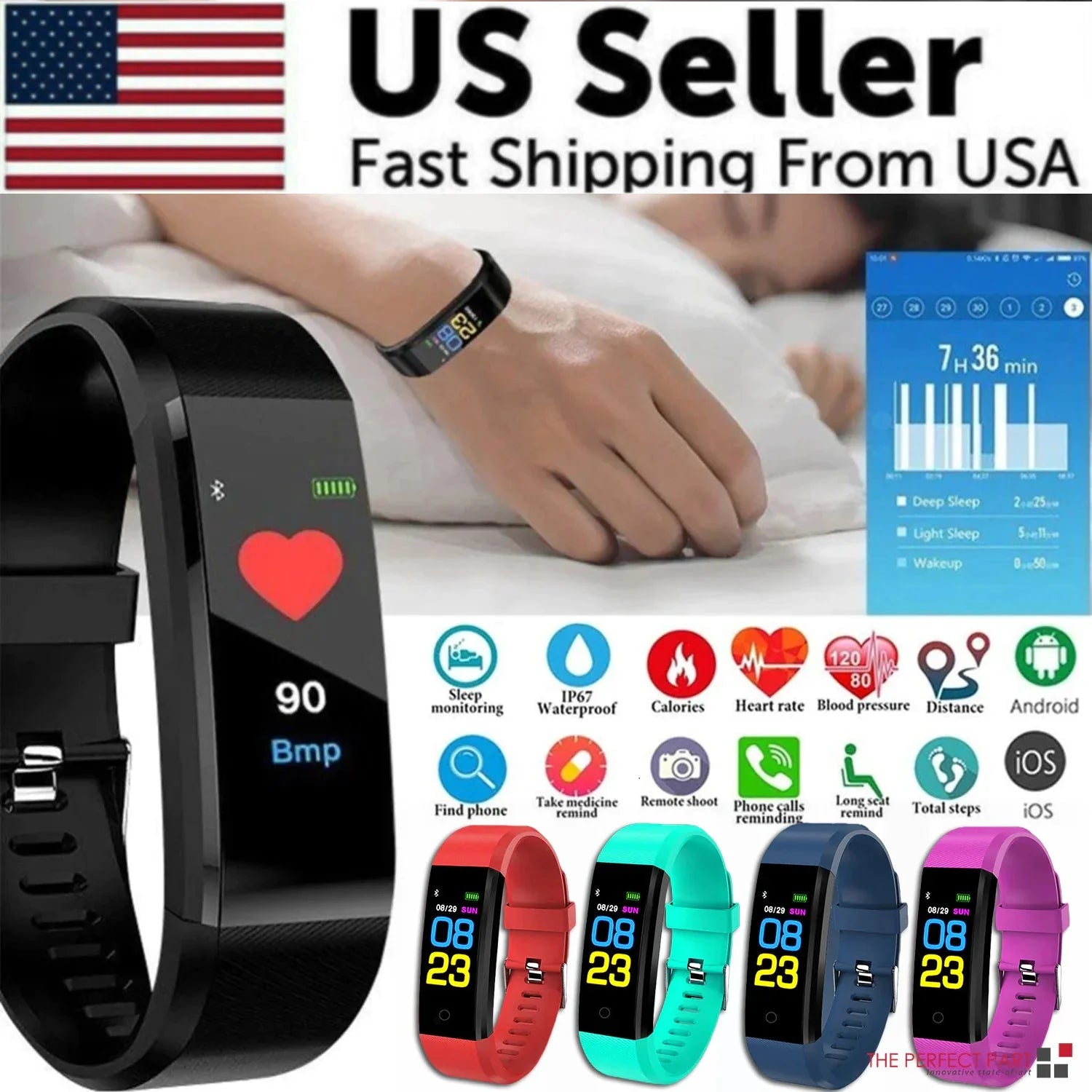 IP67 Waterproof Smart Watch Fitness Tracker Heart Rate Sleep